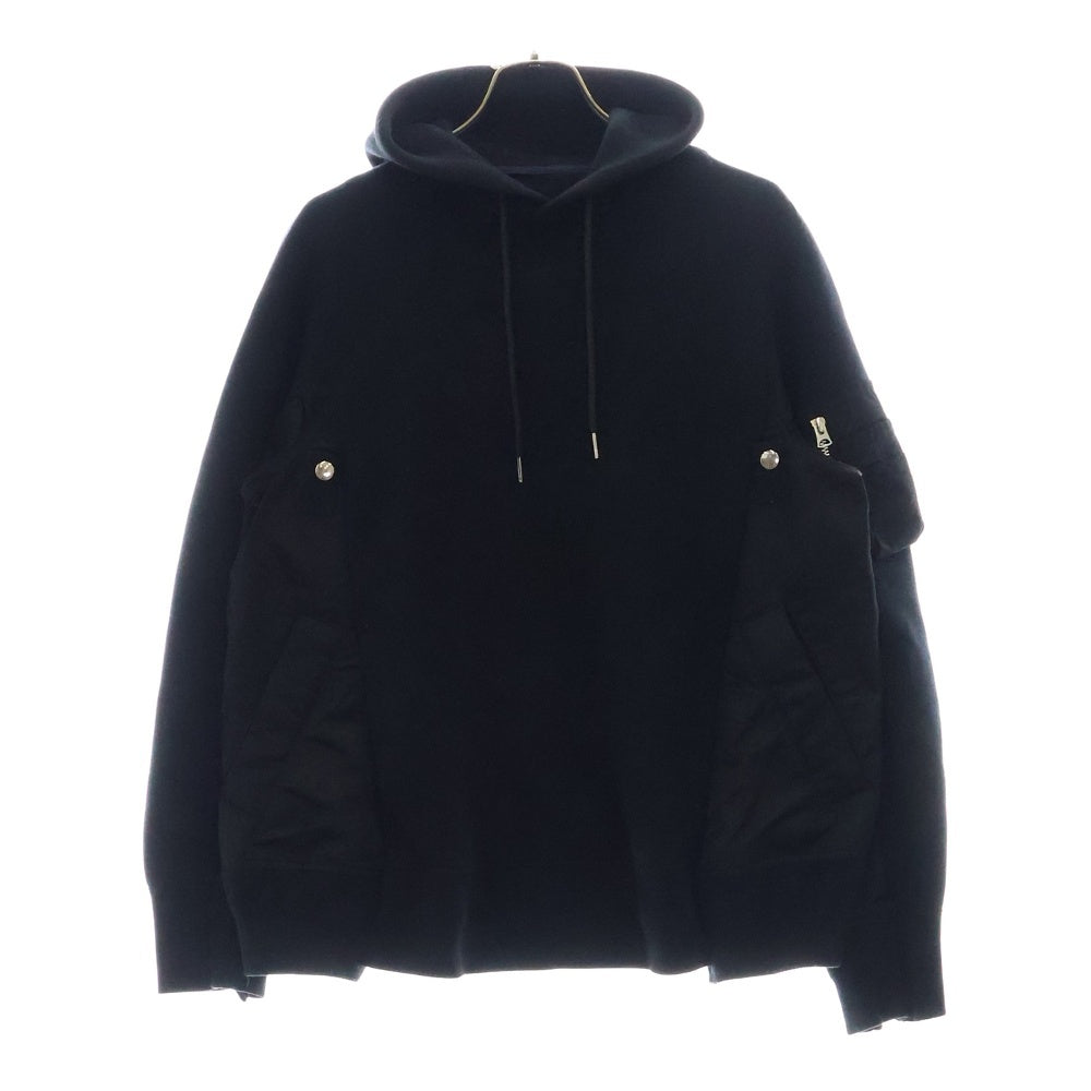 Sacai(サカイ) 19AW Sponge Sweat MA-1 Hoodie ナイロン切り替え スウェット プルオーバーパーカー ブラック SCM-033