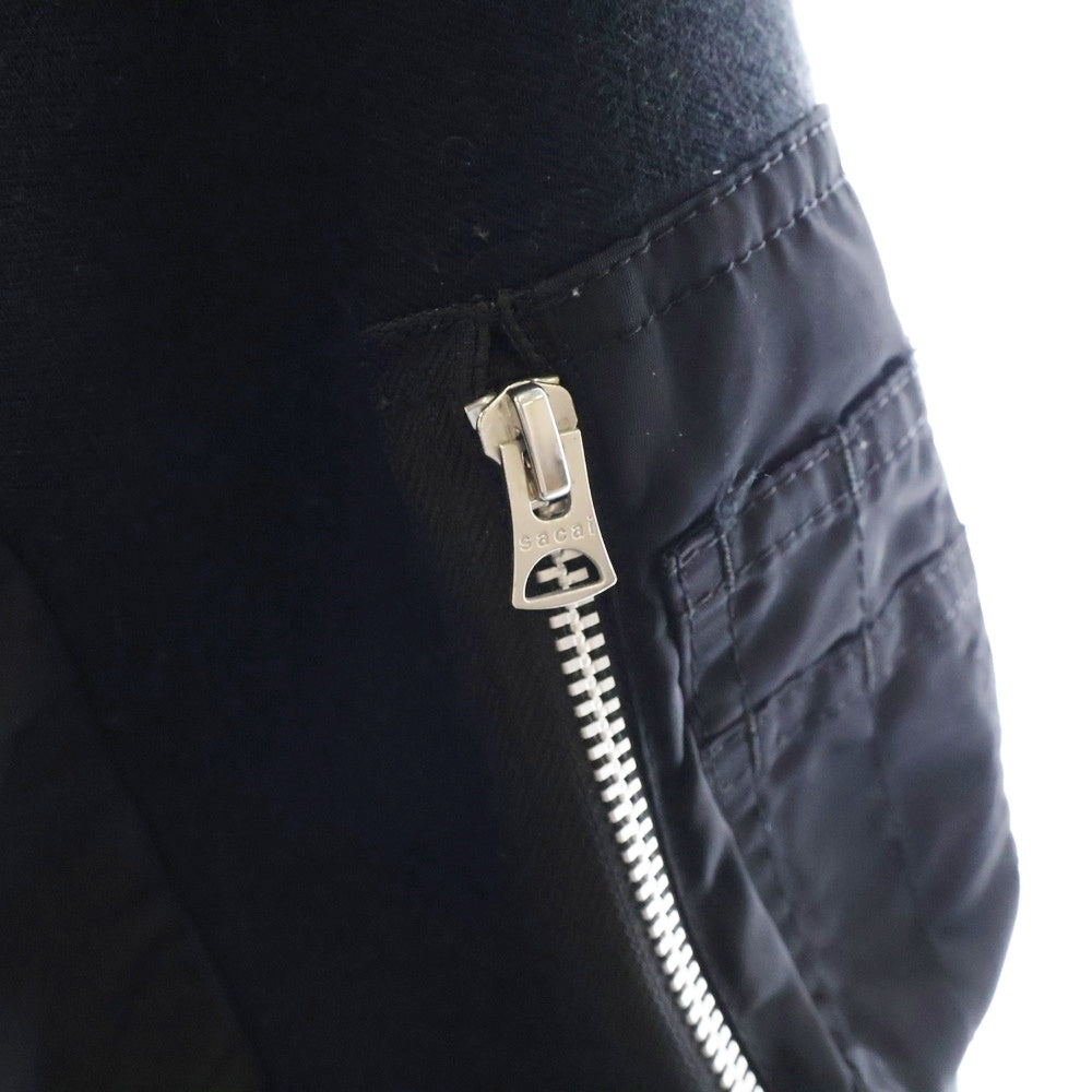 Sacai(サカイ) 19AW Sponge Sweat MA-1 Hoodie ナイロン切り替え スウェット プルオーバーパーカー ブラック SCM-033