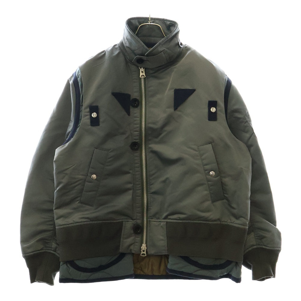 Sacai(サカイ) 22AW Nylon twill mix Blouson ナイロン ツイル ミックス ドッキング ブルゾン ジップアップ ボンバージャケット カーキ 22-02824M