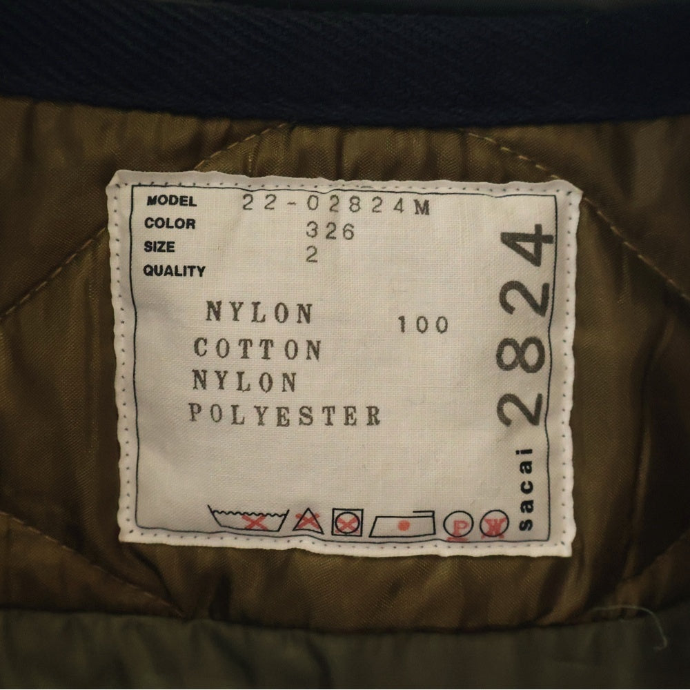 Sacai(サカイ) 22AW Nylon twill mix Blouson ナイロン ツイル ミックス ドッキング ブルゾン ジップアップ ボンバージャケット カーキ 22-02824M