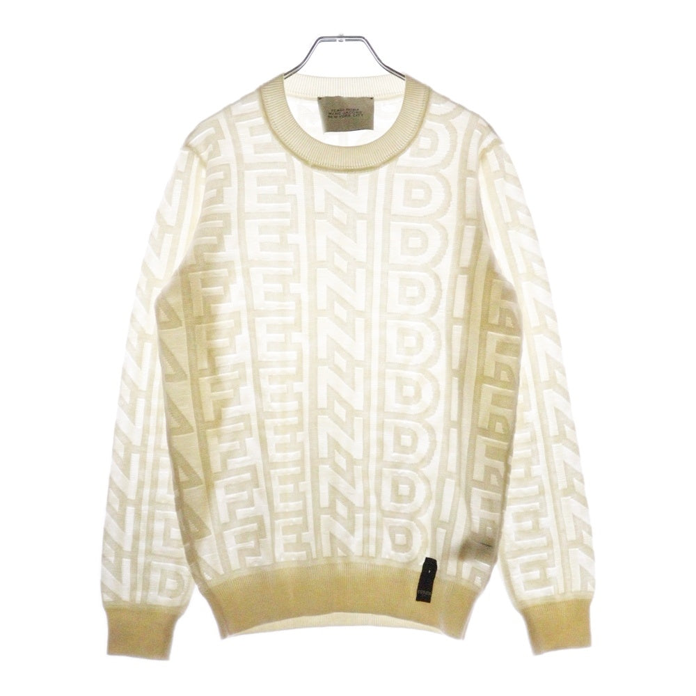 FENDI(フェンディ) 22SS×MARC JACOBS マークジェイコブス ウール ロゴ総柄 クルーネック ニットセーター アイボリー レディース FZX131