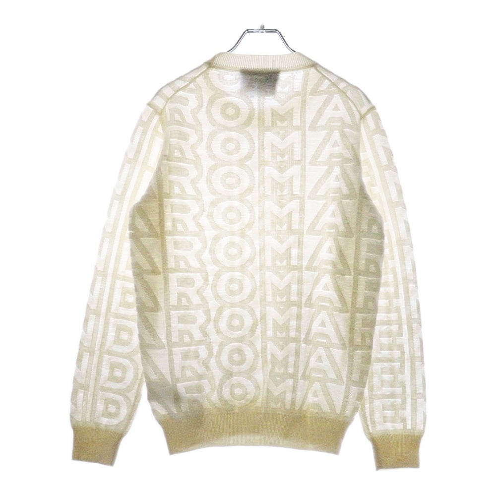 FENDI(フェンディ) 22SS×MARC JACOBS マークジェイコブス ウール ロゴ総柄 クルーネック ニットセーター アイボリー レディース FZX131