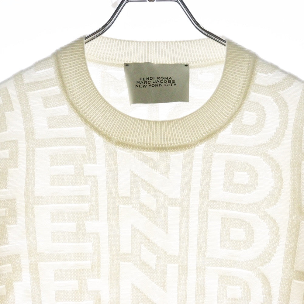 FENDI(フェンディ) 22SS×MARC JACOBS マークジェイコブス ウール ロゴ総柄 クルーネック ニットセーター アイボリー レディース FZX131
