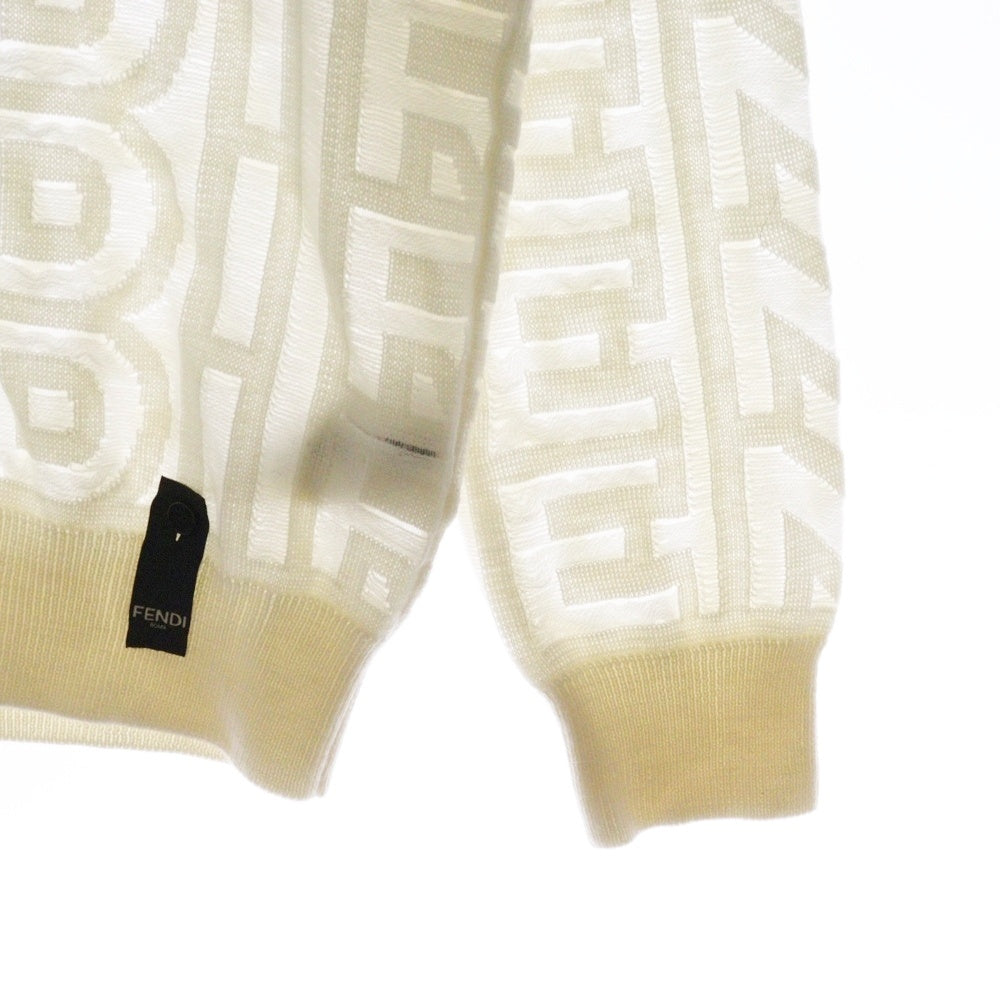 FENDI(フェンディ) 22SS×MARC JACOBS マークジェイコブス ウール ロゴ総柄 クルーネック ニットセーター アイボリー レディース FZX131