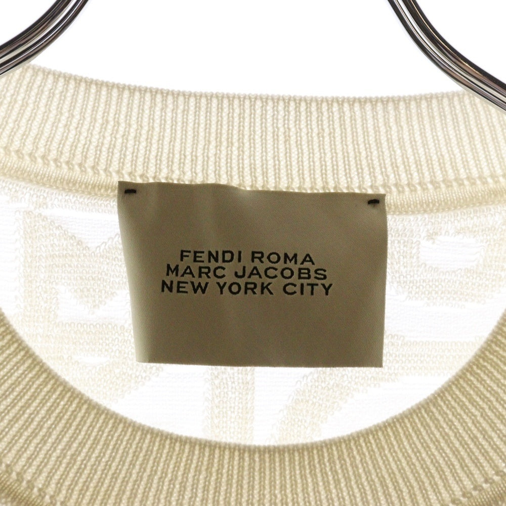 FENDI(フェンディ) 22SS×MARC JACOBS マークジェイコブス ウール ロゴ総柄 クルーネック ニットセーター アイボリー レディース FZX131