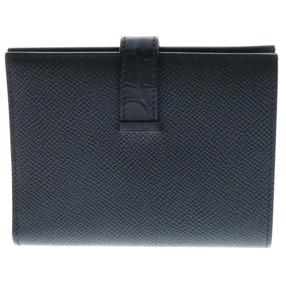 HERMES(エルメス) ベアン コンパクトタッチ ヴォーエプソン アリゲーター レザー ウォレット 二つ折り財布 ブラック B刻印 シルバー金具