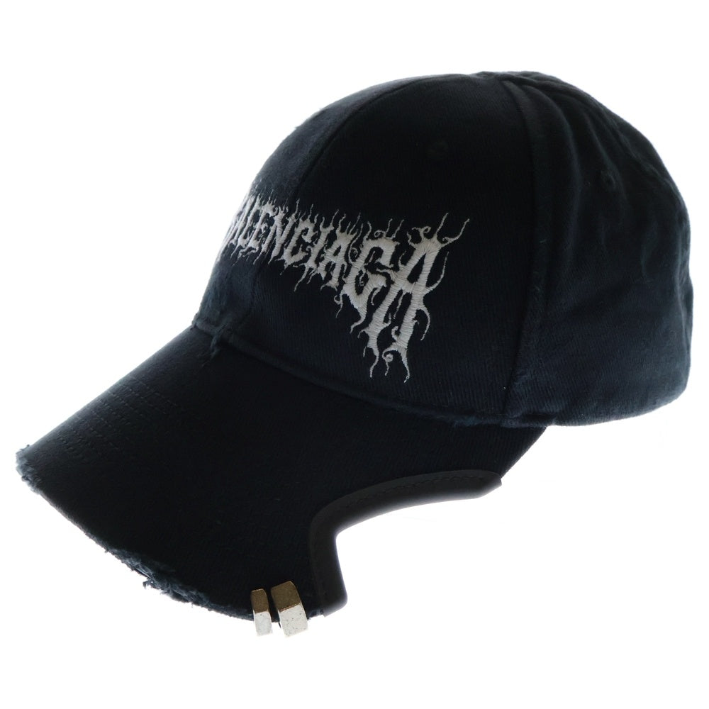 BALENCIAGA(バレンシアガ) DIY METAL メタルロゴ ダメージ加工 ベースボールキャップ 帽子 ブラック 771963