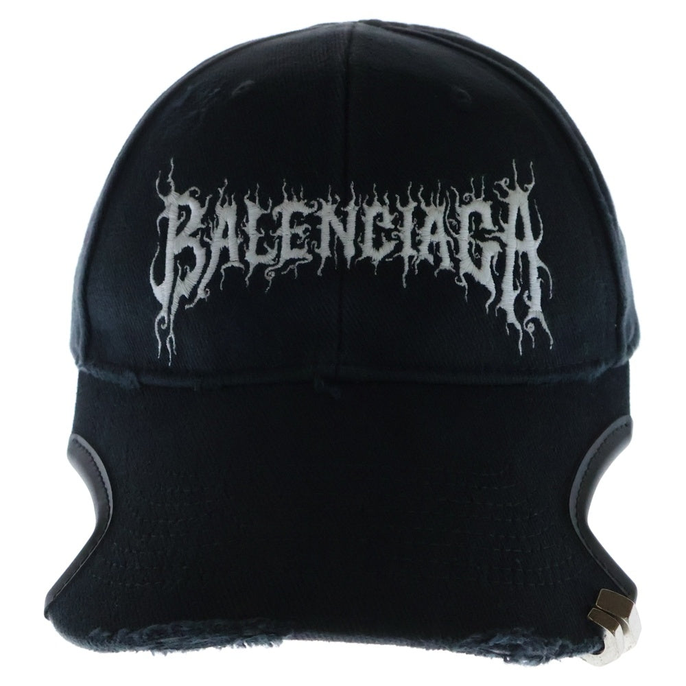 BALENCIAGA(バレンシアガ) DIY METAL メタルロゴ ダメージ加工 ベースボールキャップ 帽子 ブラック 771963