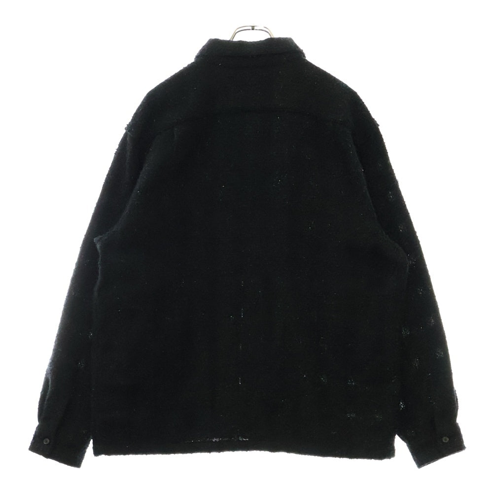 SUPREME(シュプリーム) 24AW Boucle Zip Up Shirt ポケットロゴ刺繍 ブークレ ツイード ジップアップ ジャケット ブラック