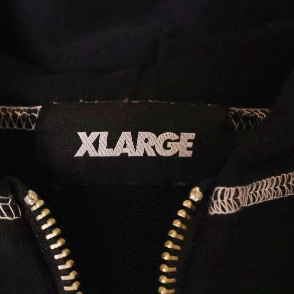 X-LARGE(エクストララージ) CONTRAST STITCH ZIP HOODED SWEATSHIRT ロゴ刺繍 コントラストステッチ ジップアップ スウェット パーカー ブラック 101249012016