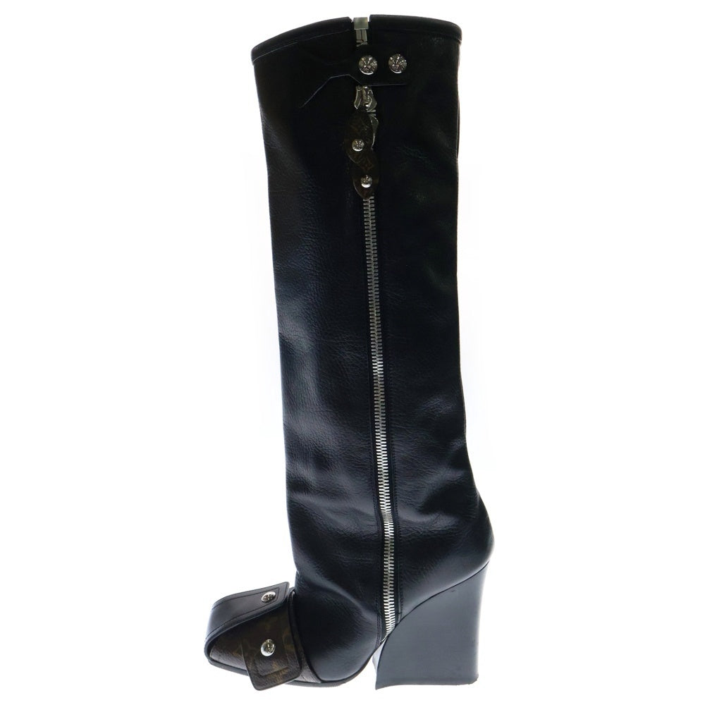 LOUIS VUITTON(ルイヴィトン) 21AW PATTI WEDGE HALF BOOTS モノグラム パッティライン レザー ロングヒールブーツ ブラック NL0252 レディース
