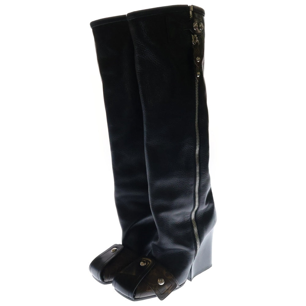 LOUIS VUITTON(ルイヴィトン) 21AW PATTI WEDGE HALF BOOTS モノグラム パッティライン レザー ロングヒールブーツ ブラック NL0252 レディース