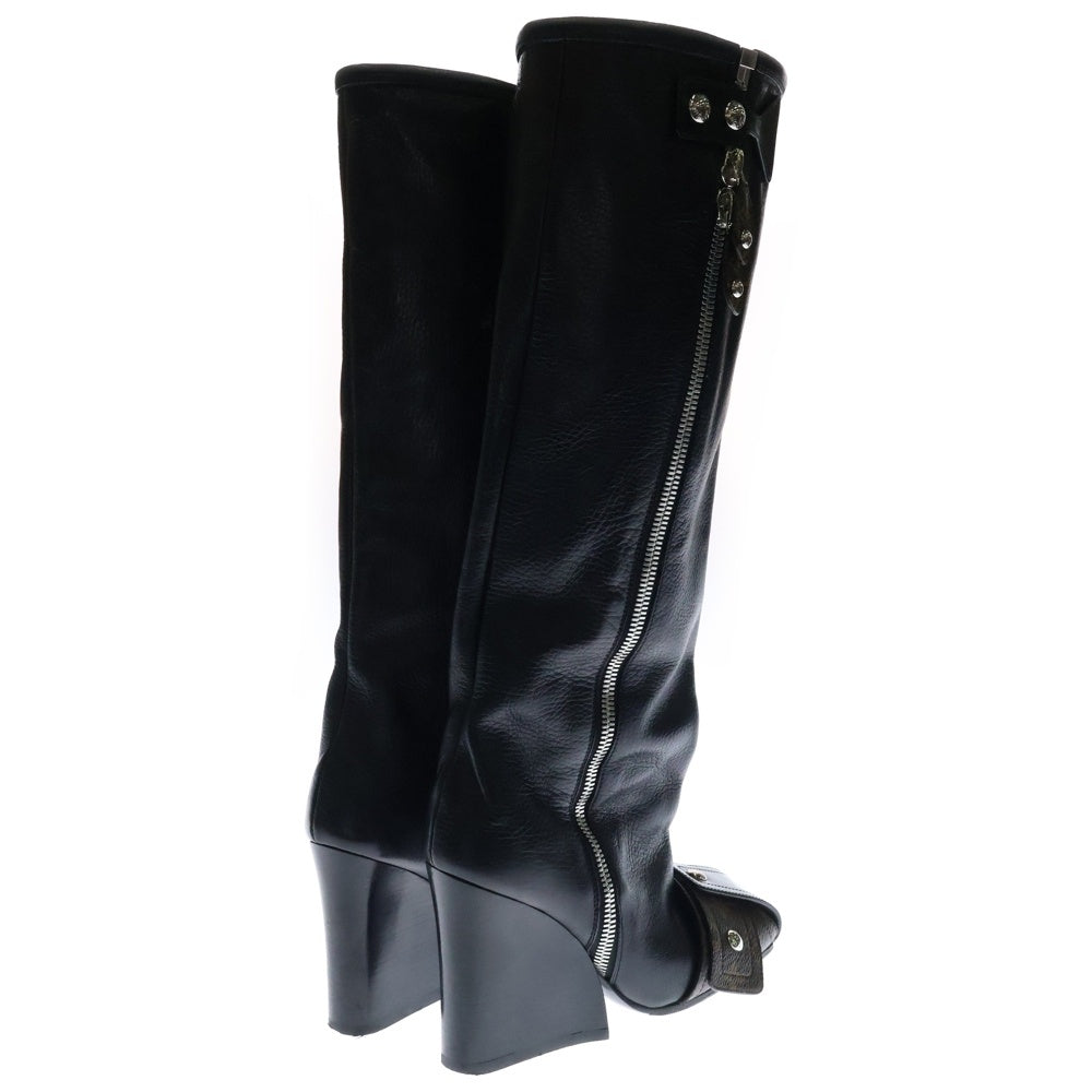 LOUIS VUITTON(ルイヴィトン) 21AW PATTI WEDGE HALF BOOTS モノグラム パッティライン レザー ロングヒールブーツ ブラック NL0252 レディース