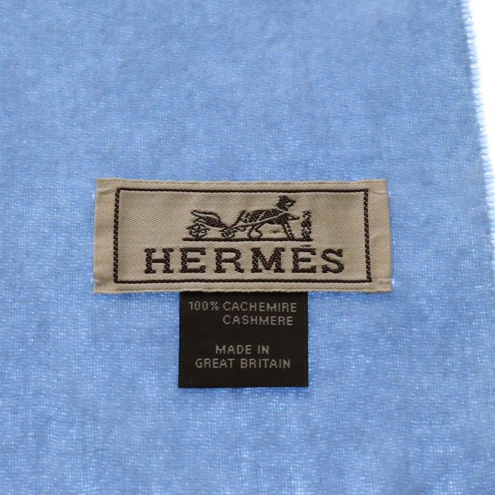 HERMES(エルメス) ロゴ刺繍 カシミア マフラー ブルー