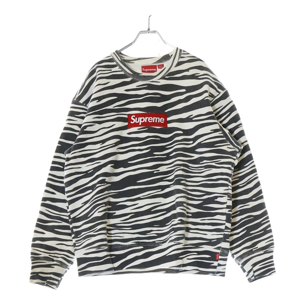 SUPREME(シュプリーム) 22AW Box Logo Crewneck Zebra ゼブラ柄 ボックスロゴ クルーネック スウェットトレーナー ブラック/ホワイト