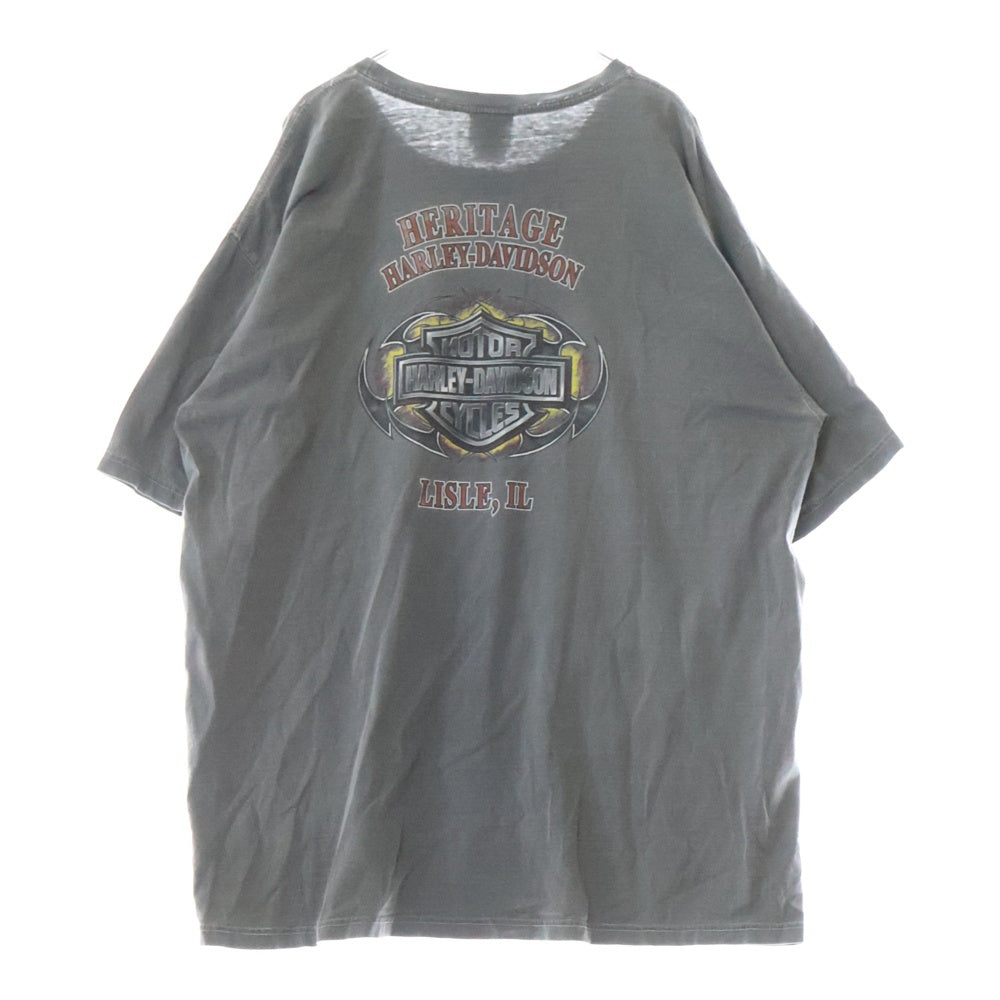 VINTAGE(ヴィンテージ) 00S HARLEY DAVIDSON ヴィンテージ ハーレーダビッドソン 両面プリント クルーネック 半袖Tシャツカットソー チャコールグレー