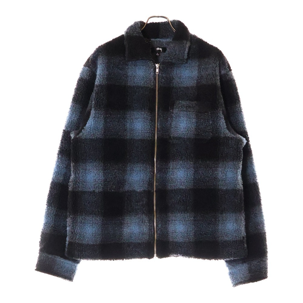STUSSY(ステューシー) チェック柄 ジップアップ フリースジャケット ブルー/ブラック 110224