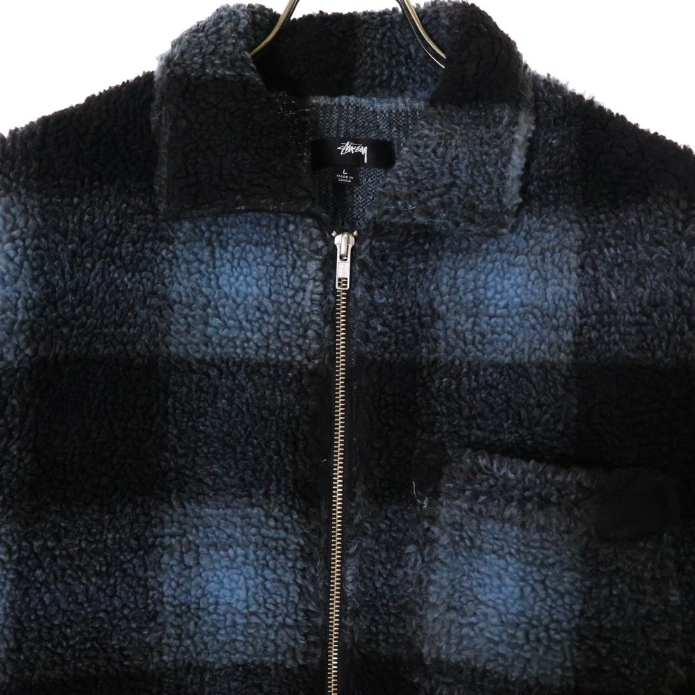 STUSSY(ステューシー) チェック柄 ジップアップ フリースジャケット ブルー/ブラック 110224