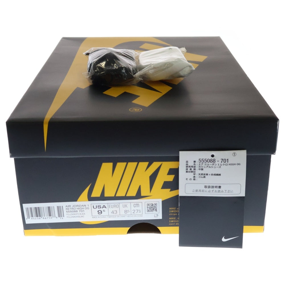 NIKE(ナイキ) AIR JORDAN1 RETRO HIGH OG POLLEN エアジョーダン 1 レトロ パラン ハイカットスニーカー ブラック/イエロー US9.5/27.5cm 555088-701
