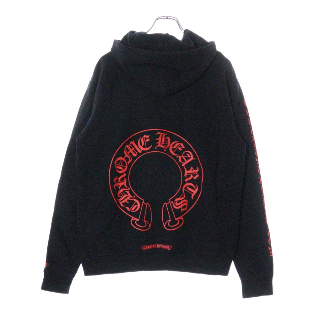 CHROME HEARTS(クロムハーツ) WWW CHROMEHEARTS COM HOODIE オンライン限定 ホースシュー プリント プルオーバーパーカー ブラック/レッド