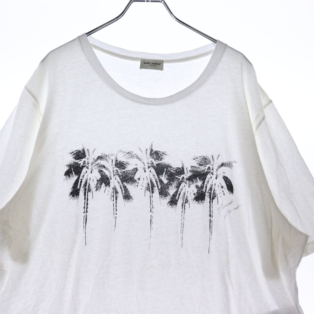 SAINT LAURENT PARIS(サンローランパリ) パームツリー プリント クルーネック 半袖Tシャツ カットソー ホワイト 603285 YBPA2