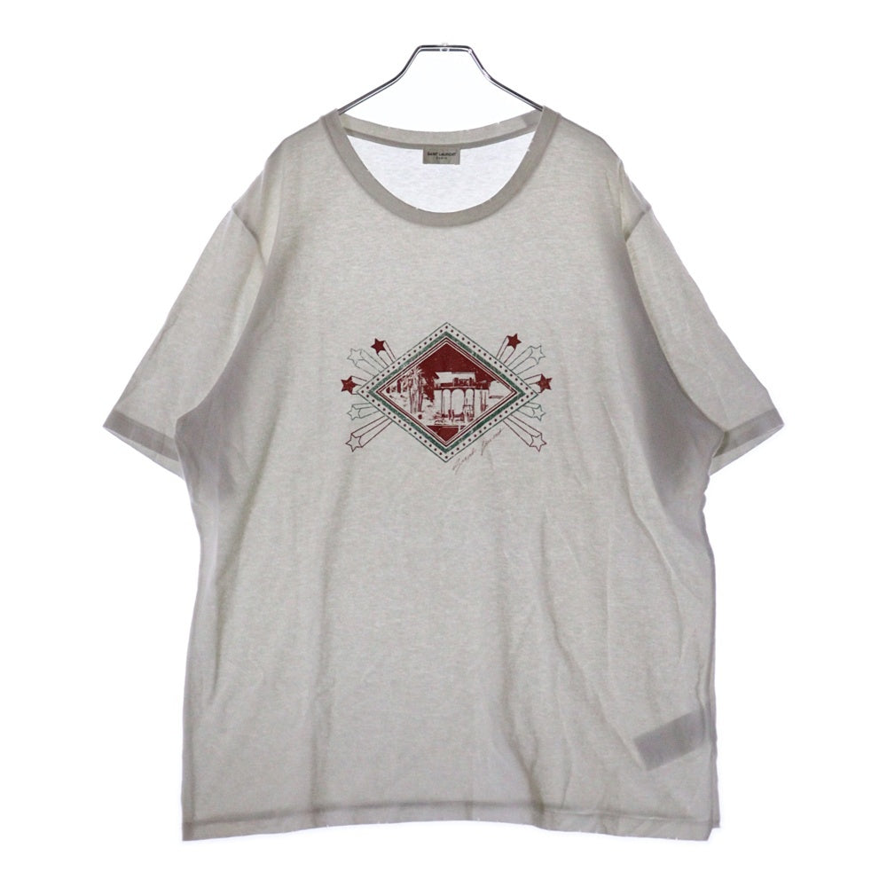 SAINT LAURENT PARIS(サンローランパリ) 19SS Jardin Majorelle ジョルダンマジョレル ダメージ加工 プリント クルーネック 半袖Tシャツ カットソー ホワイト 603303 YBPB2