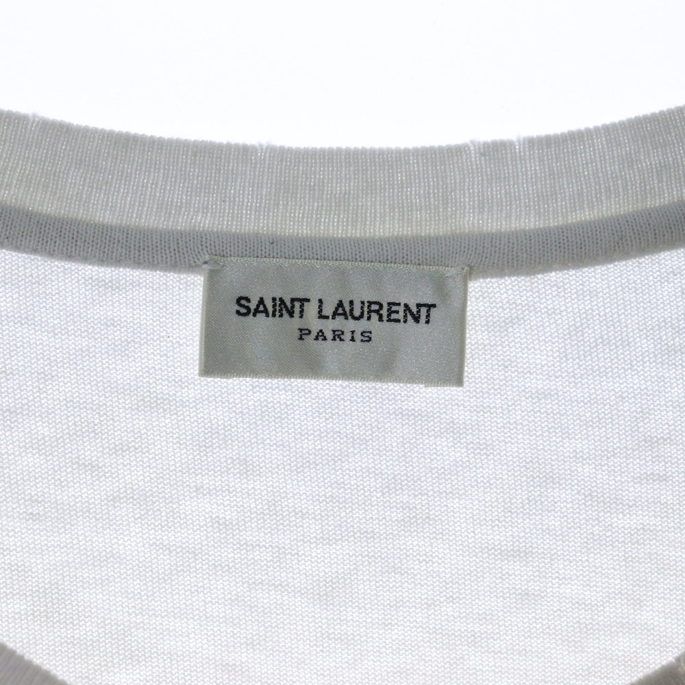 SAINT LAURENT PARIS(サンローランパリ) 19SS Jardin Majorelle ジョルダンマジョレル ダメージ加工 プリント クルーネック 半袖Tシャツ カットソー ホワイト 603303 YBPB2