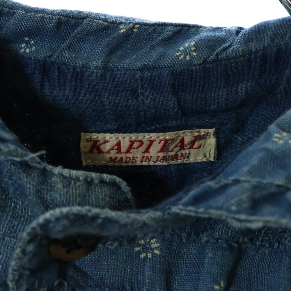 KAPITAL(キャピタル) ノーカラーデニムシャツ 長袖 リペア加工 インディゴ K1403LS261