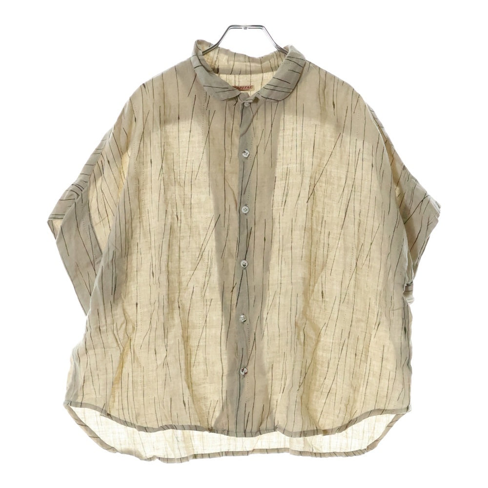 KAPITAL(キャピタル) ラウンドカラーシャツ 半袖 総柄 ビックシルエット リネン ベージュ K1505SS102