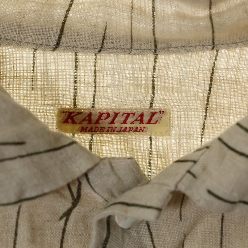 KAPITAL(キャピタル) ラウンドカラーシャツ 半袖 総柄 ビックシルエット リネン ベージュ K1505SS102