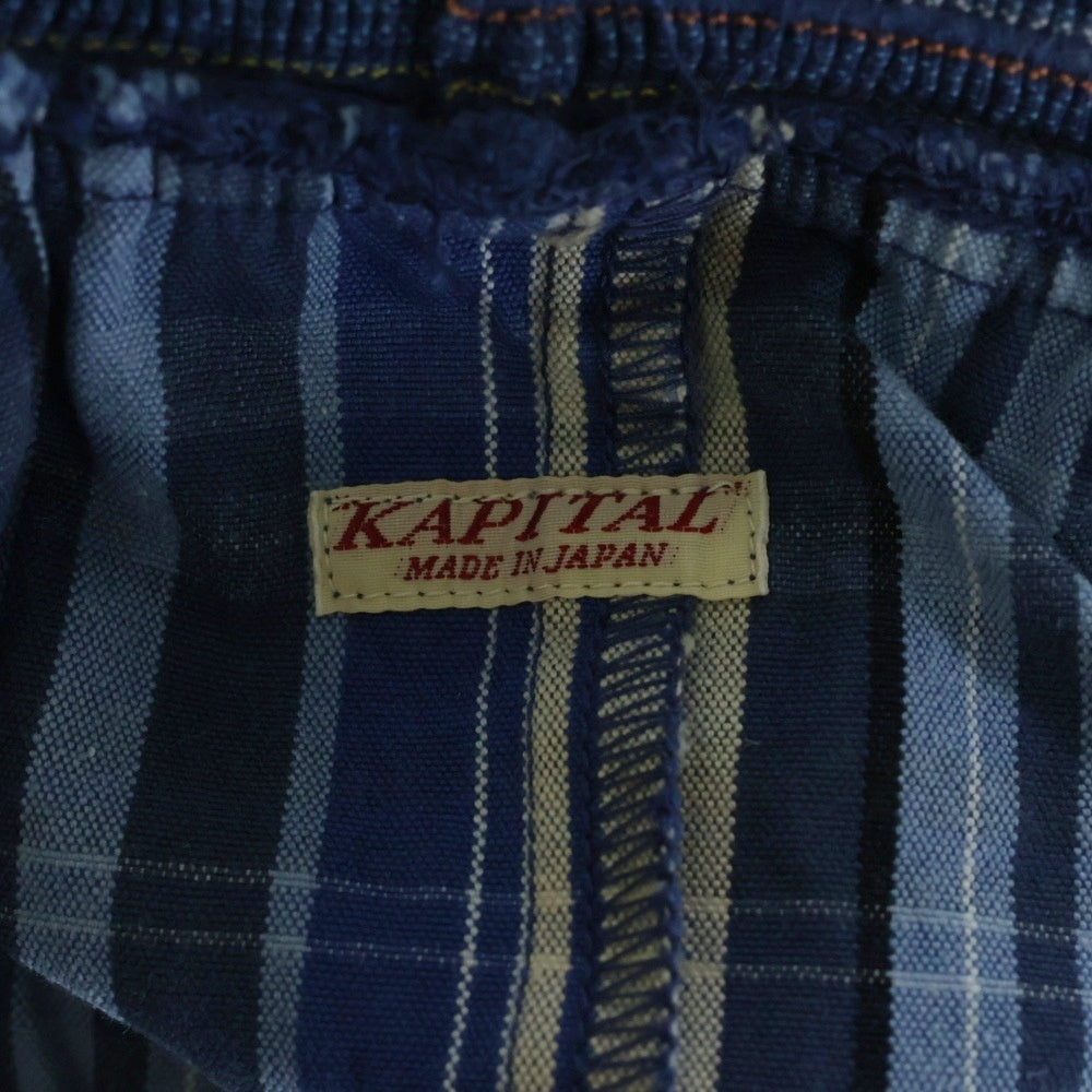 KAPITAL(キャピタル) シモキタ7分丈パンツ サルエル チェック柄 リブ切り替え コットン ブルー K1803LP032