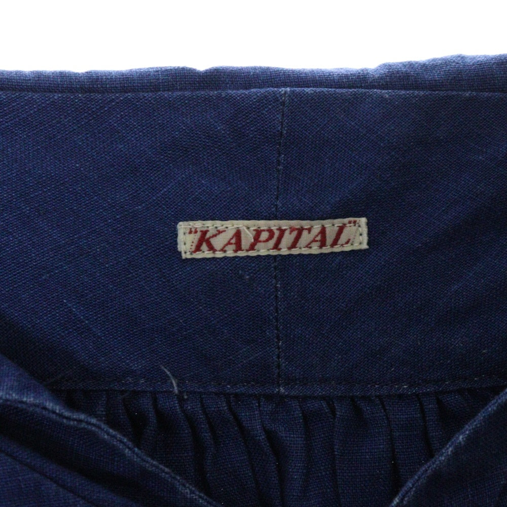KAPITAL(キャピタル) 襟ターコイズメタル付き7分丈長袖シャツ コットン インディゴ