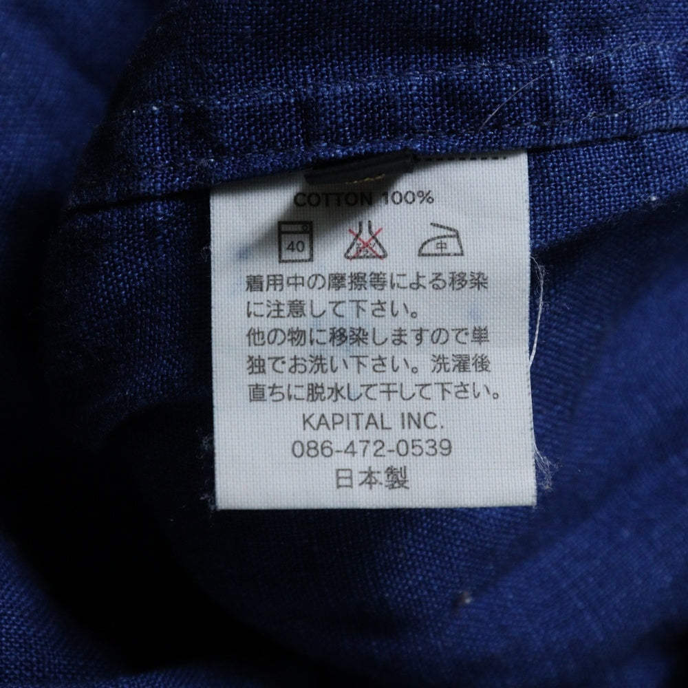 KAPITAL(キャピタル) 襟ターコイズメタル付き7分丈長袖シャツ コットン インディゴ