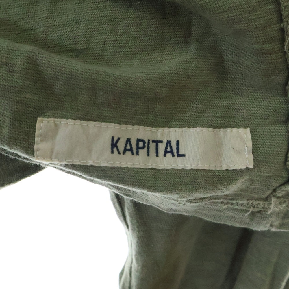 KAPITAL(キャピタル) ラグラン長袖Tシャツ 無地 コットン リネン カーキ