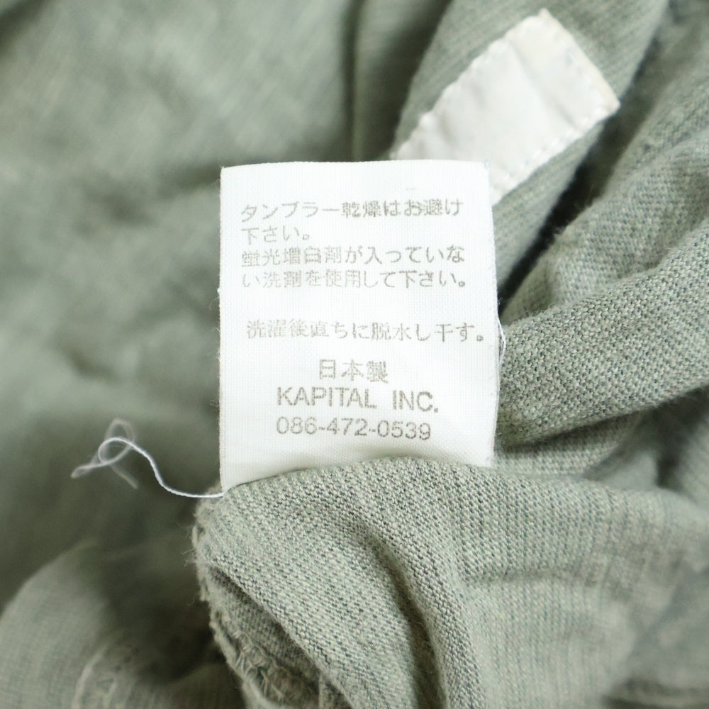 KAPITAL(キャピタル) ラグラン長袖Tシャツ 無地 コットン リネン カーキ