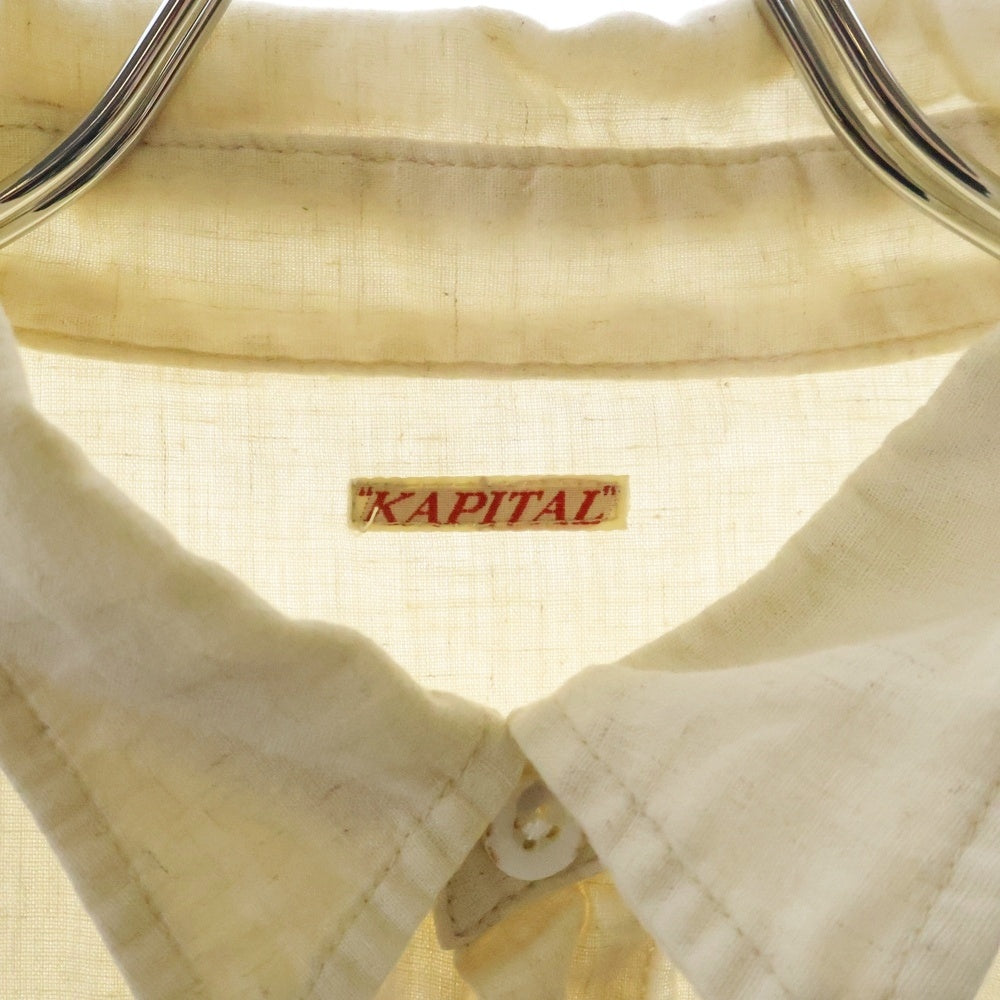 KAPITAL(キャピタル) 刺繍プリント長袖シャツ ブラウス マルチポケット シンチバック コットン リネン ベージュ
