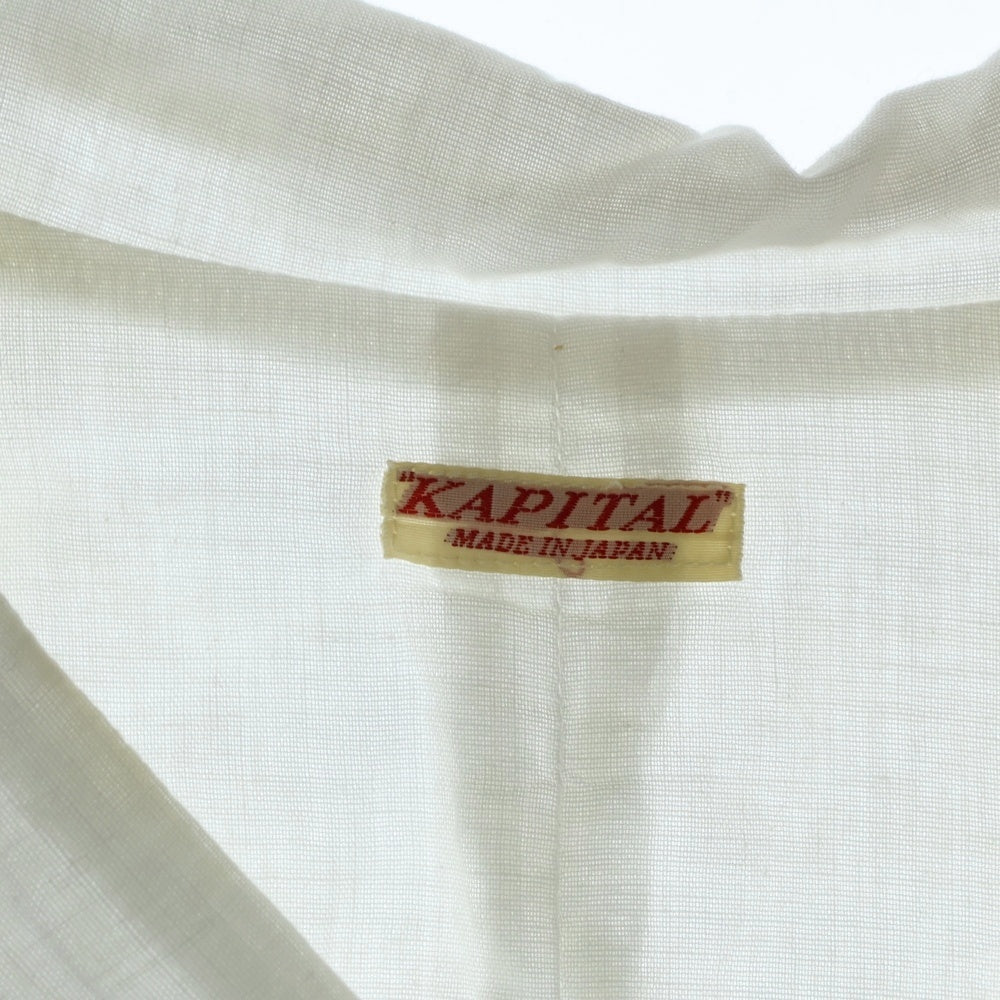 KAPITAL(キャピタル) クリンクル加工 袖メッシュ切り替え パッチ付き長袖チュニック ミニワンピース ホワイト レディース