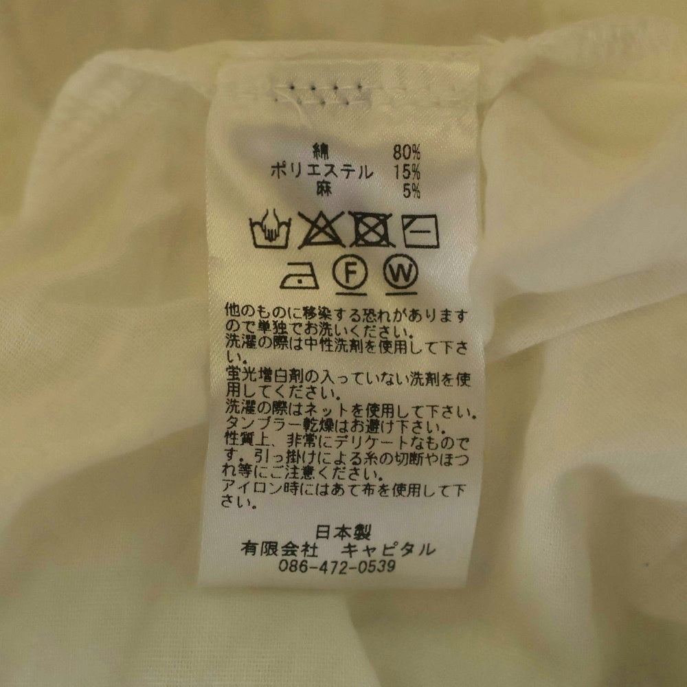 KAPITAL(キャピタル) クリンクル加工 袖メッシュ切り替え パッチ付き長袖チュニック ミニワンピース ホワイト レディース