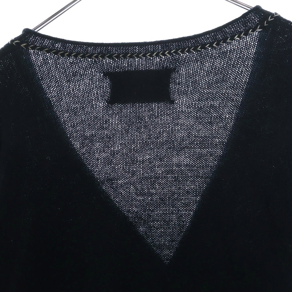 KAPITAL(キャピタル) ステッチ切替 ロングスリーブ 長袖Vネックニット ブラック レディース