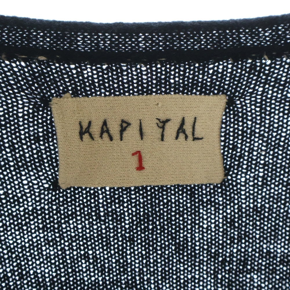 KAPITAL(キャピタル) ステッチ切替 ロングスリーブ 長袖Vネックニット ブラック レディース