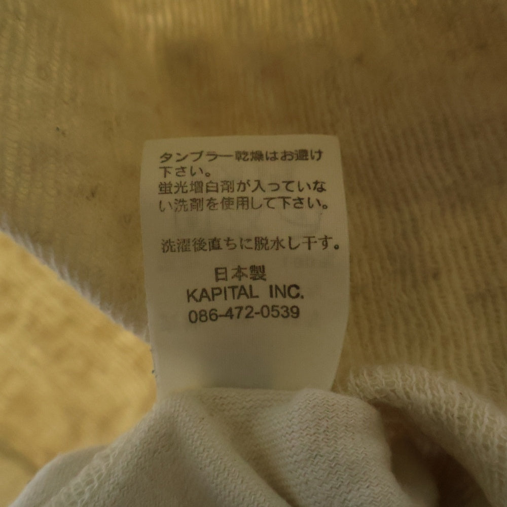 KAPITAL(キャピタル) フェザー刺繍 パイル地 コットンリネン半袖Tシャツ カットソー アイボリー
