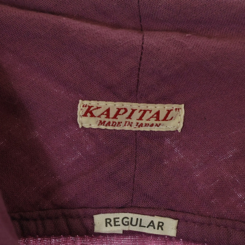 KAPITAL(キャピタル) フロントポケット ハイネックボタン ビッグカラー長袖シャツ パープル K1409LS101