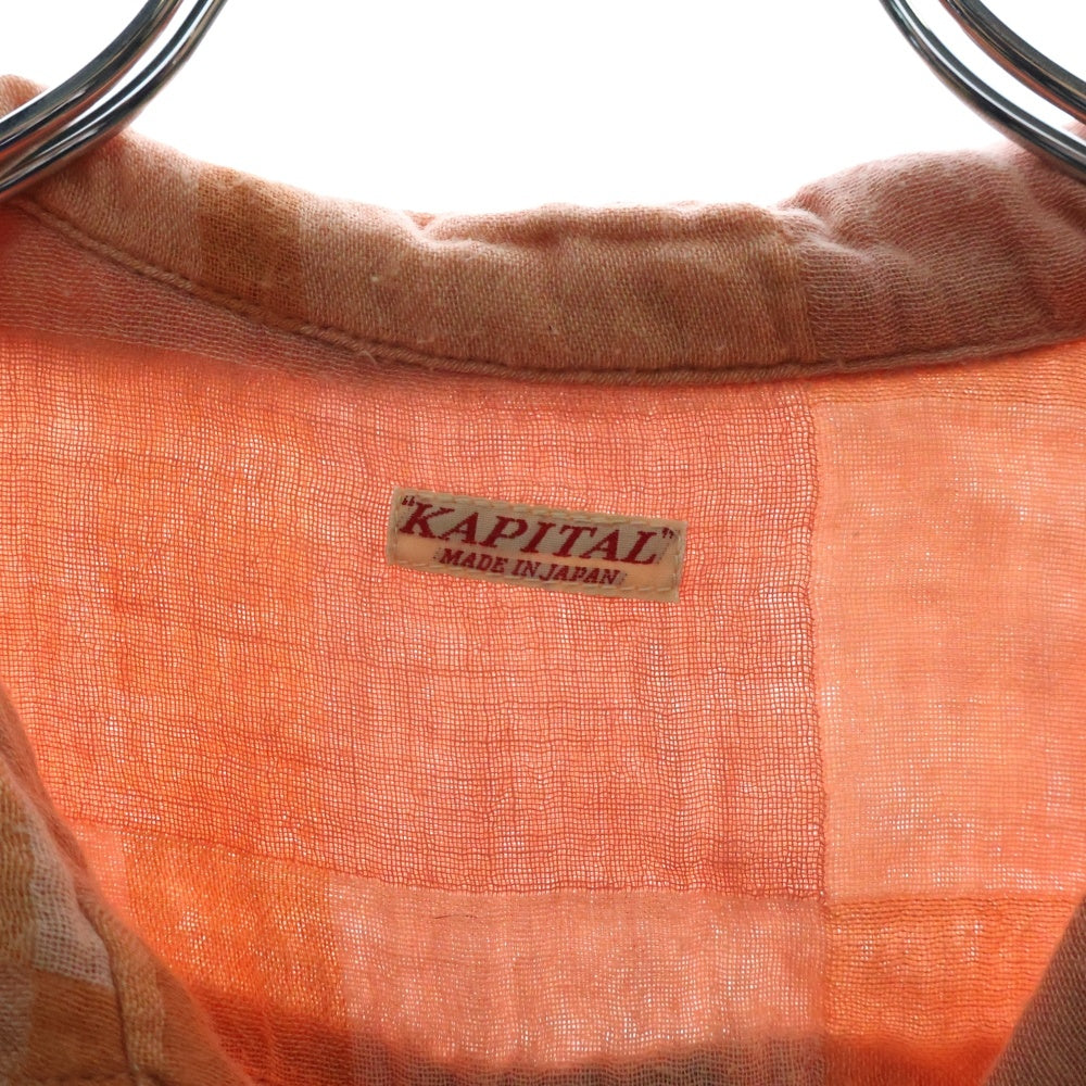 KAPITAL(キャピタル) マドラスチェック コットンガーゼ 半袖オープンカラーシャツ オレンジ/ピンク K1405SS133