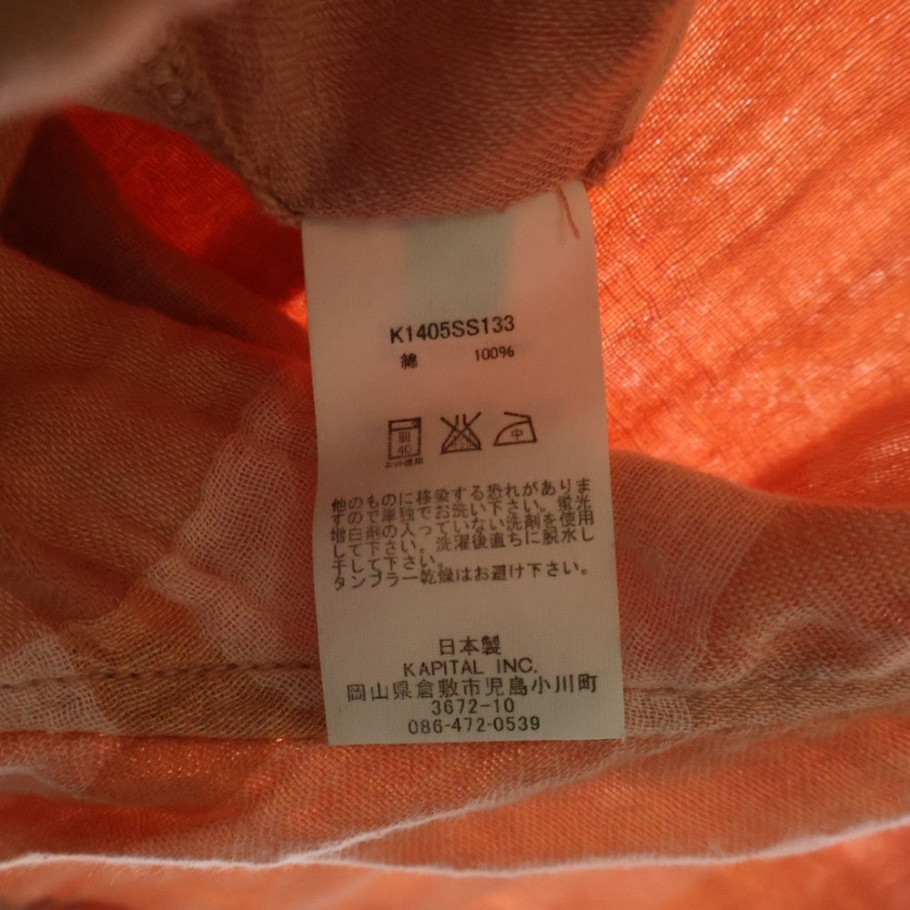 KAPITAL(キャピタル) マドラスチェック コットンガーゼ 半袖オープンカラーシャツ オレンジ/ピンク K1405SS133