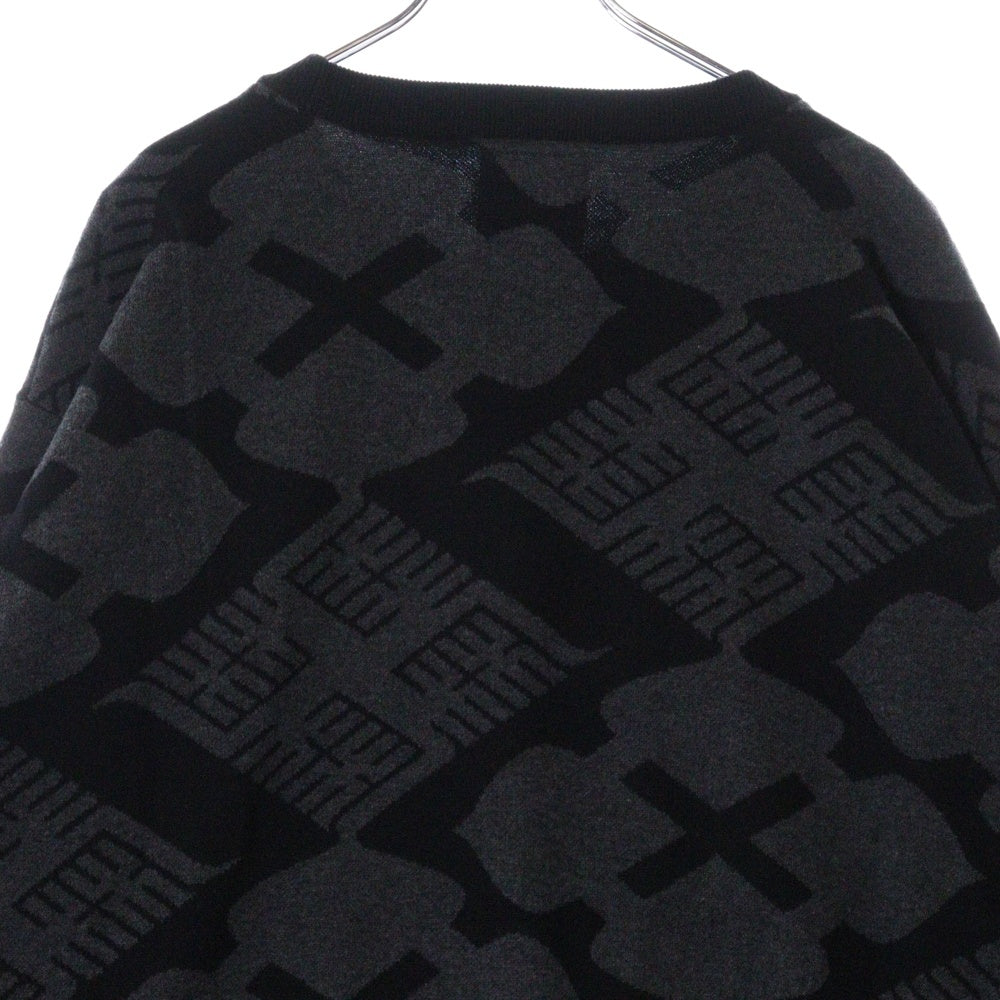 BUDSPOOL(バッズプール) ×GAKKIN JACQUARD CREW NECK SWEATER ガッキン 花罰 総柄ニット セーター ブラック