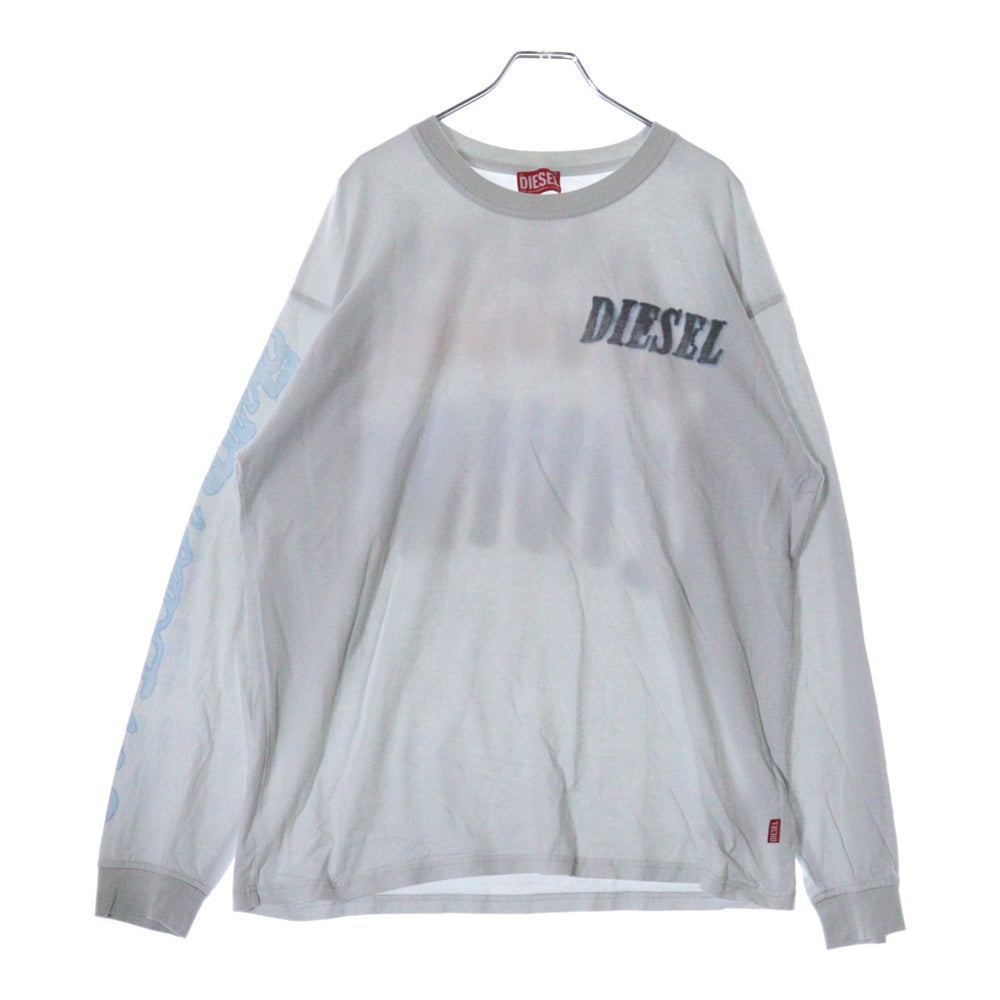 DIESEL(ディーゼル) グラフィック ロゴプリント クルーネック長袖Tシャツ カットソー ライトブルー 0AKAK