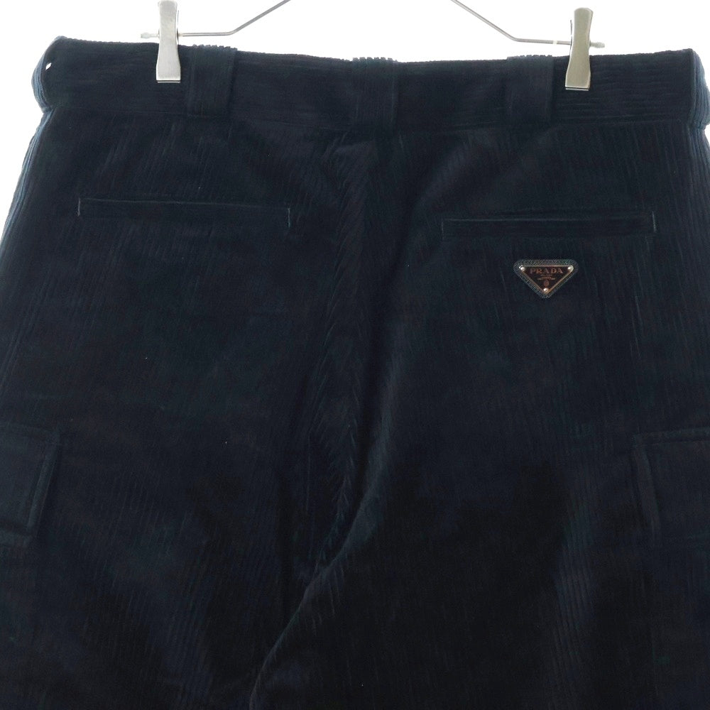PRADA(プラダ) トライアングルプレート コットン コーデュロイ ロゴ ポケット付き カーゴパンツ ブラック