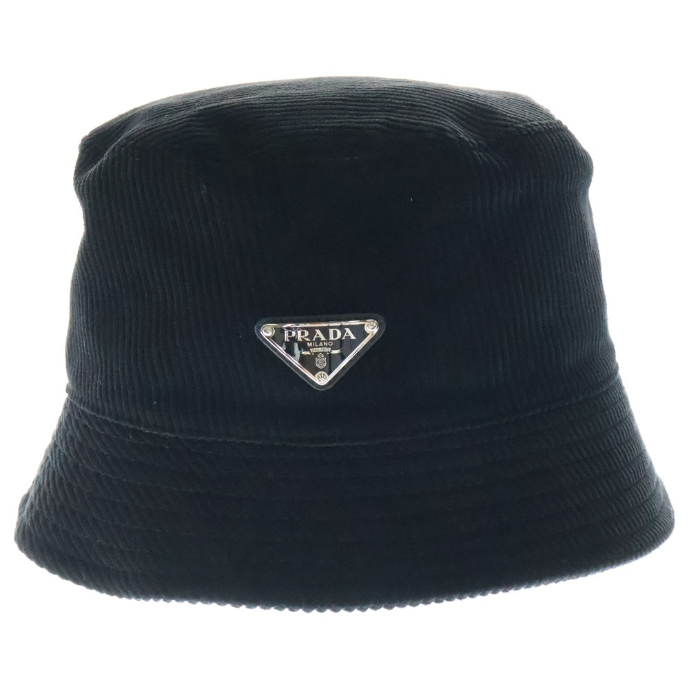 PRADA(プラダ) 三角ロゴ トライアングルプレート コーデュロイ バケットハット ブラック 2HC137 13I4
