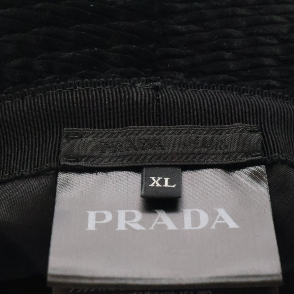 PRADA(プラダ) 三角ロゴ トライアングルプレート コーデュロイ バケットハット ブラック 2HC137 13I4