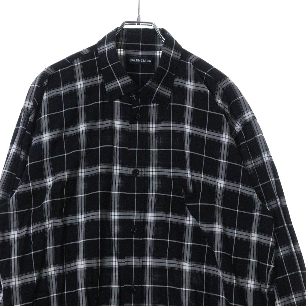 BALENCIAGA(バレンシアガ) 19SS Back Logo Check L/S Shirt バックロゴプリント チェック 長袖シャツ ブラック/ホワイト 556878 TDM03